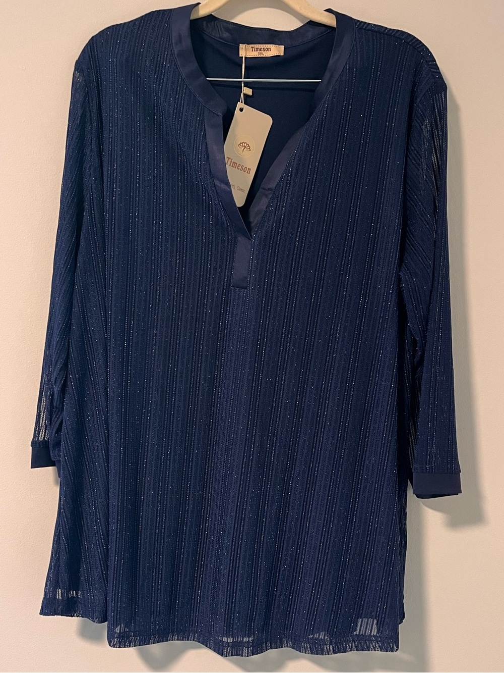 Timeson Navy V-Neck Tunic Blouse NWT